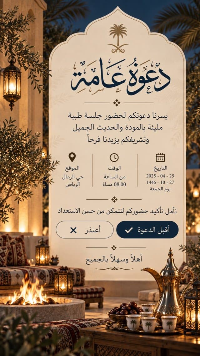 دعوة عامة — استراحة الغروب: جمعة في أجواء الغروب مع المسبح والجلسات والنخيل.